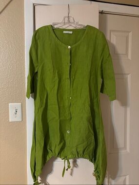 Bryn Walker Green Button-Front Linen Tunic